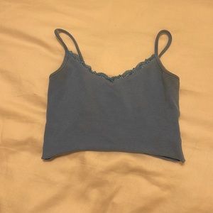 blue cropped tank top with lace